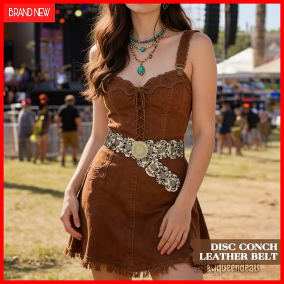 Vintage Western Disc Belt PU Leather Boho Waist Belt for Dresses Jeans main image 4